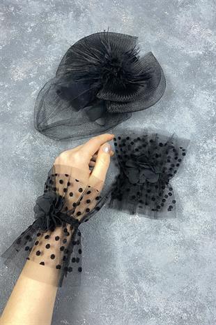 Voile Wedding Cap Bridal Accessory And Vera Double Wrist Accessory With Polka Dots