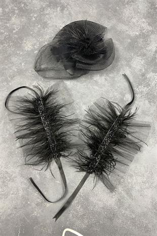  Voile Wedding Hat Bridal Accessory And Asel Feathered Double Wrist Accessory