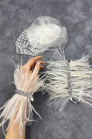 Voile Wedding Hat Bridal Accessory And Asel Feathered Double Wrist Accessory