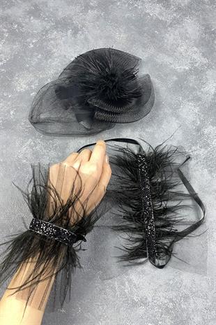  Voile Wedding Hat Bridal Accessory And Asel Feathered Double Wrist Accessory