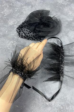 الجملة Voilet الزفاف قبعة الشعر التبعي وبيرين الريشة زوجين ملحقات المعصم