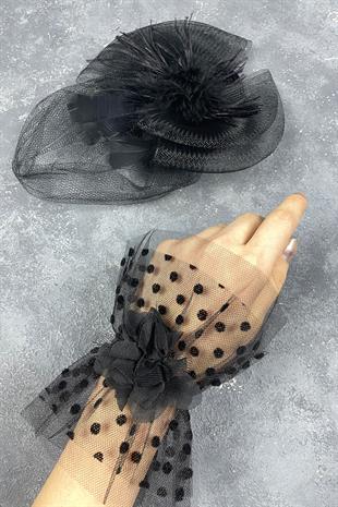 Voile Wedding Hat Hair Accessory And Pointed Vera Wrist Accessory