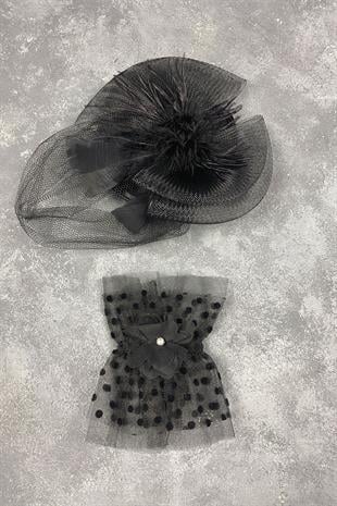 Voile Wedding Hat Hair Accessory And Vera Wrist Accessory With Polka Dots