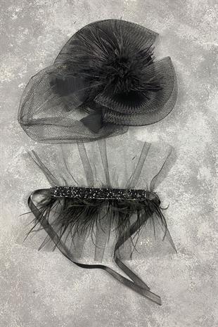Voile Wedding Hat Hair Accessory And Beren Feather Wrist Accessory