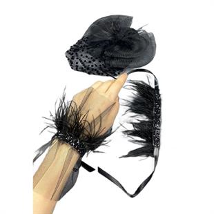 الجملة Voilet الزفاف قبعة الشعر التبعي وبيرين الريشة زوجين ملحقات المعصم