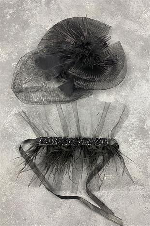 Voile Wedding Hat Hair Accessory And Beren Feather Wrist Accessory