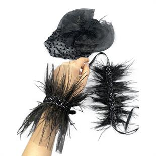  الجملة Voilet الزفاف قبعة الشعر التبعي وAsel الريش ملحق المعصم زوجين
