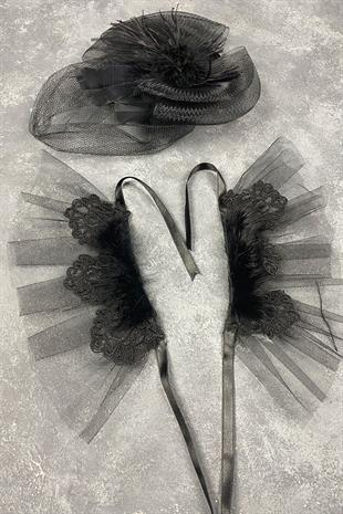 Voile Wedding Hat Hair Accessory And Lavin Feather Double Wrist Accessory