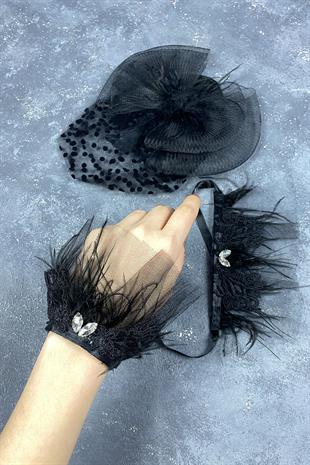 Voile Wedding Hat Hair Accessory And Lavin Stone Double Wrist Accessory