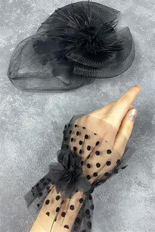 Voile Wedding Hat Hair Accessory And Pointed Vera Wrist Accessory