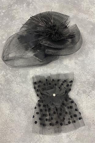 Voile Wedding Hat Hair Accessory And Vera Wrist Accessory With Polka Dots