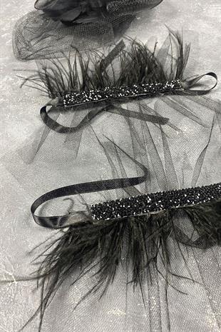 Voile Wedding Hat Hair Accessory And Beren Feathered Double Wrist Accessory