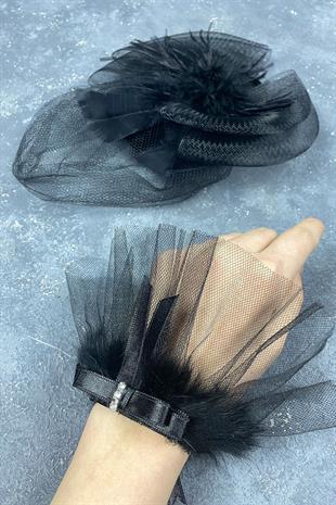 Voile Wedding Hat Hair Accessory And Lina Wrist Accessory