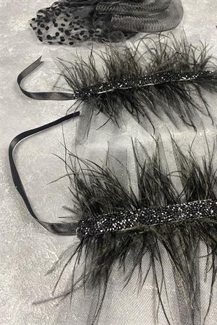 Voile Wedding Hat Hair Accessory And Asel Feathered Double Wrist Accessory