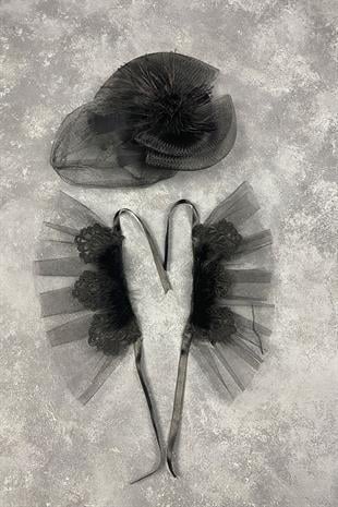 Voile Wedding Hat Hair Accessory And Lavin Feather Double Wrist Accessory