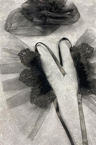 Voile Wedding Hat Hair Accessory And Lavin Feather Double Wrist Accessory