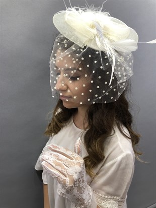 Lacy Gloves Cream Voile Wedding Cap