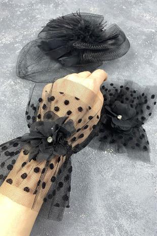 Voile Wedding Cap And Vera Double Wrist Accessory With Polka Dots