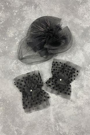 Voile Wedding Cap And Vera Double Wrist Accessory With Polka Dots