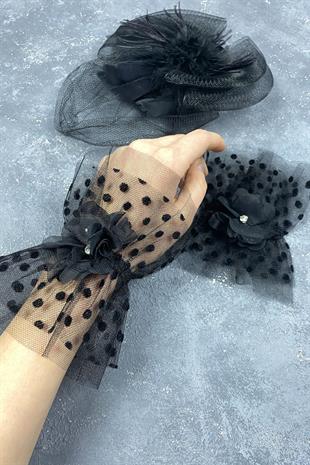 Voile Wedding Cap And Vera Double Wrist Accessory With Polka Dots