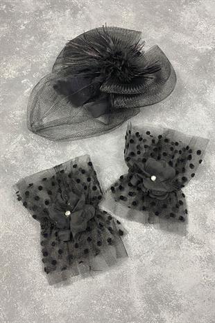 Voile Wedding Cap And Vera Double Wrist Accessory With Polka Dots