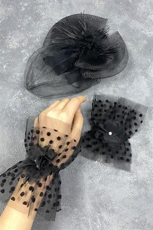 Voile Wedding Cap And Vera Double Wrist Accessory With Polka Dots