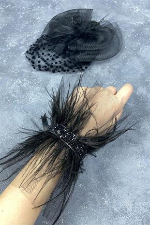 Voile Polka Dot Wedding Cap And Asel Bridal Wrist Accessory