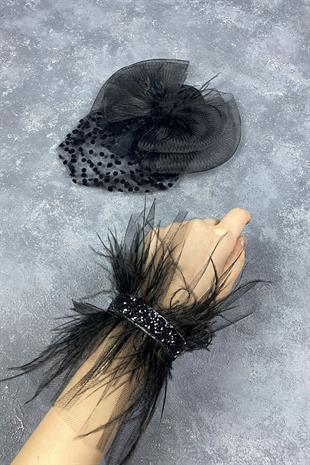 Voile Polka Dot Wedding Cap And Asel Bridal Wrist Accessory