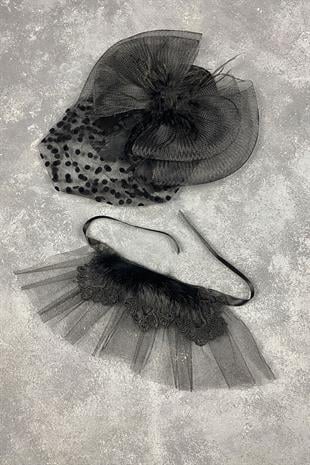 Voile Polka Dot Wedding Cap And Lavin Feather Wrist Accessory