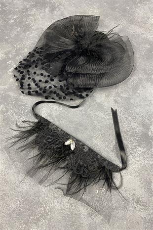Voile Polka Dot Wedding Hat And Lavin Stone Feather Wrist Bridal Accessory