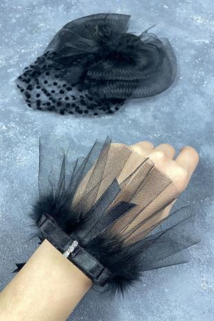 Voile Polka Dot Wedding Cap And Lina Stone Wrist Accessory