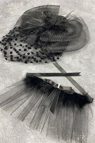 Voile Polka Dot Wedding Cap And Lina Stone Wrist Accessory