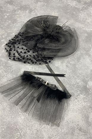 Voile Polka Dot Wedding Cap And Lina Stone Wrist Accessory