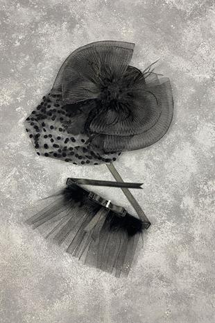 Voile Polka Dot Wedding Cap And Lina Stone Wrist Accessory