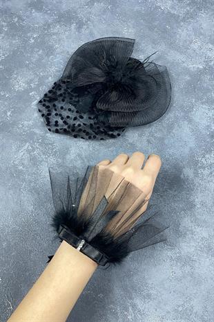 Voile Polka Dot Wedding Cap And Lina Stone Wrist Accessory