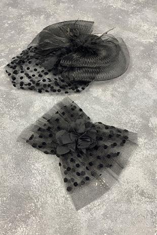 Voile Polka Dot Wedding Cap And Vera Wrist Accessory