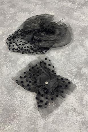 Voile Polka Dot Wedding Cap And Vera Stone Wrist Accessory