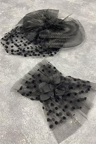 Voile Polka Dot Wedding Cap And Vera Wrist Accessory