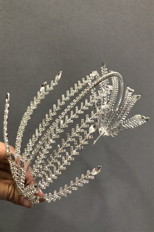 Leafy White Stone Silver Bridal Crown