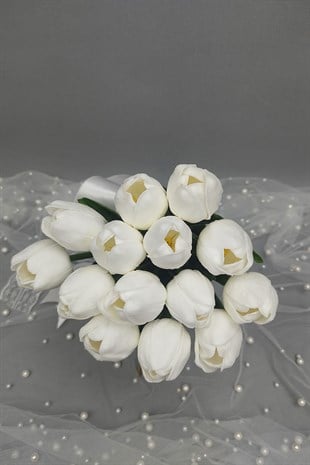 Yapay Beyaz Lale Gelin Buketi 14 Adet Lale