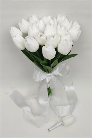 Yapay Beyaz Lale Gelin Buketi 14 Adet Lale