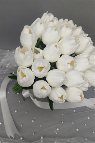 Yapay Beyaz Lale Gelin Buketi 14 Adet Lale