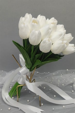 Yapay Beyaz Lale Gelin Buketi 14 Adet Lale
