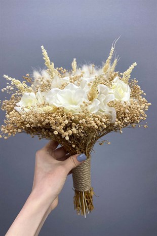 Yapay Çiçekli Gelin Çiçeği Nikah Şapkası ve Gelin Eldiveni Seti