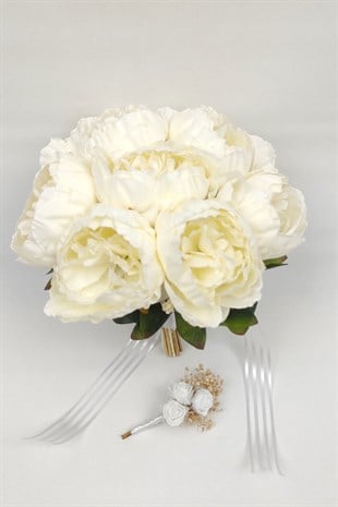 Yapay Erengül şakayık Gelin Buketi Ve Damat Yaka Çiçeği