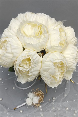 Yapay Erengül şakayık Gelin Buketi Ve Damat Yaka Çiçeği