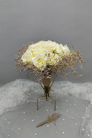 Yapay Gerçek Görünümlü Gelin Çiçeği Ve Damat Yaka Çiçeği