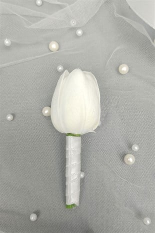 Yapay Lale Gelin Buketi Ve Damat Yaka Çiçeği 30 Adet Lale