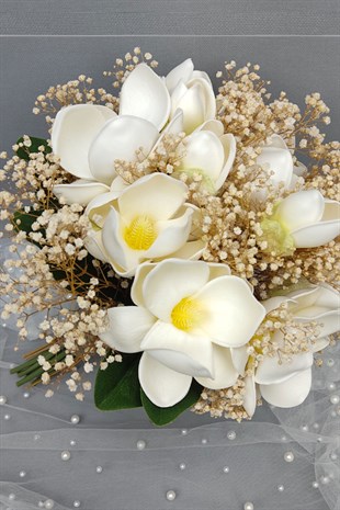 Yapay Manolya Gelin Buketi Ve Damat Yaka Çiçeği