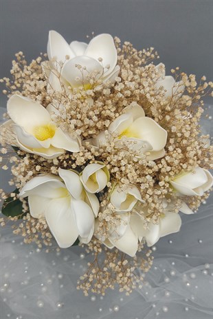 Yapay Manolya Gelin Buketi Ve Damat Yaka Çiçeği